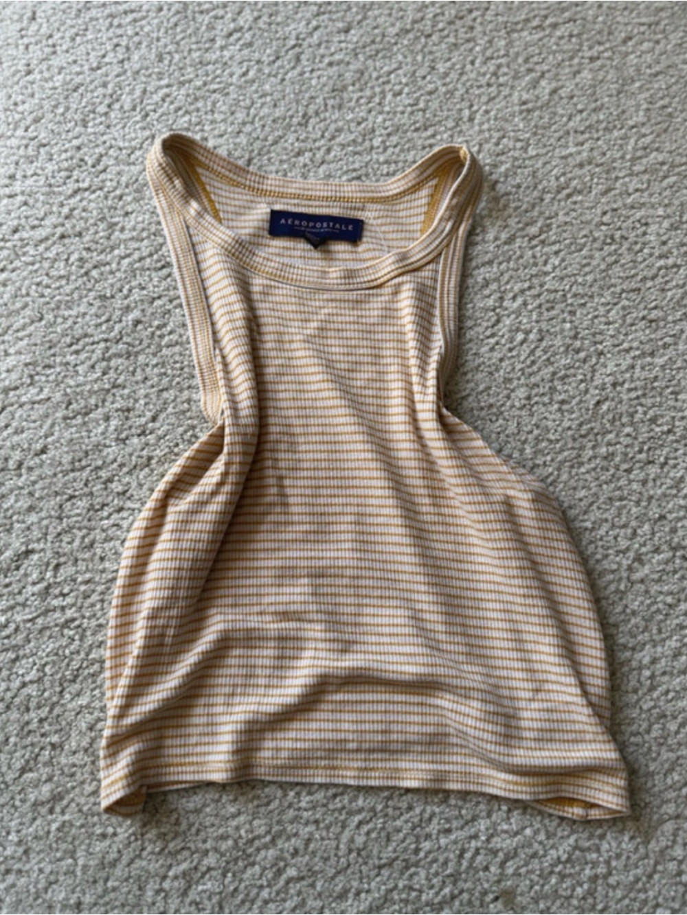 Aeropostale Cream and Yellow Striped Ribbed Tank tee casual basic